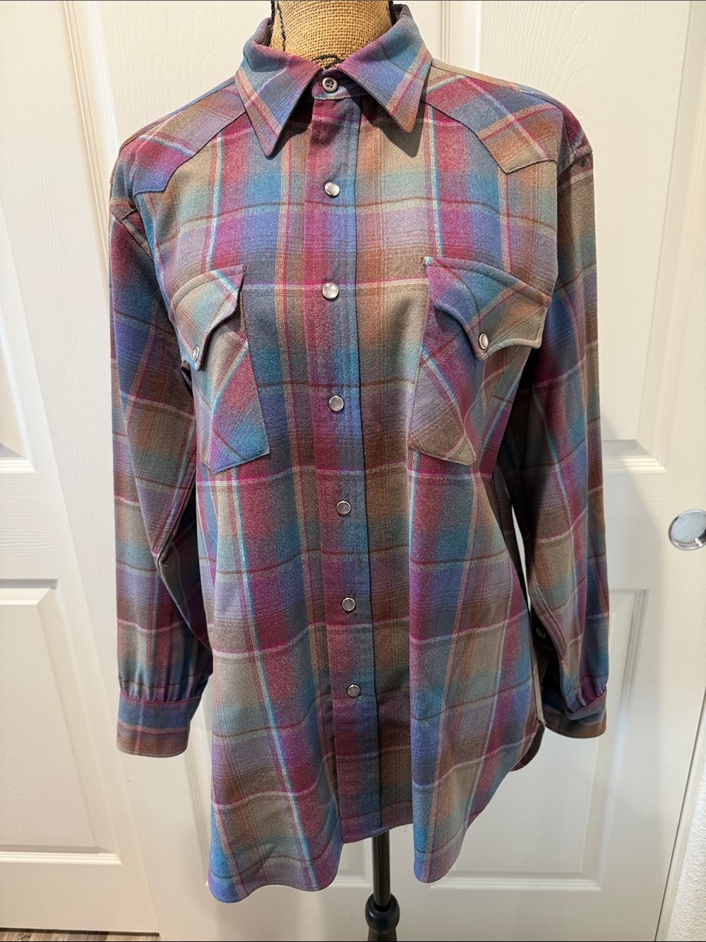 Vintage Pendleton High Grade Western Wear Wool Plaid Shirt - Men's Large - Jewel